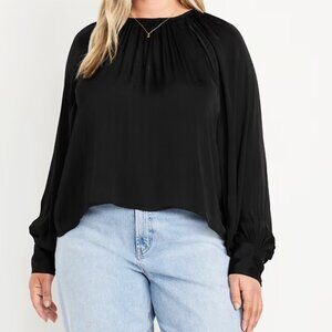 Black Satin Shirred Top 2X